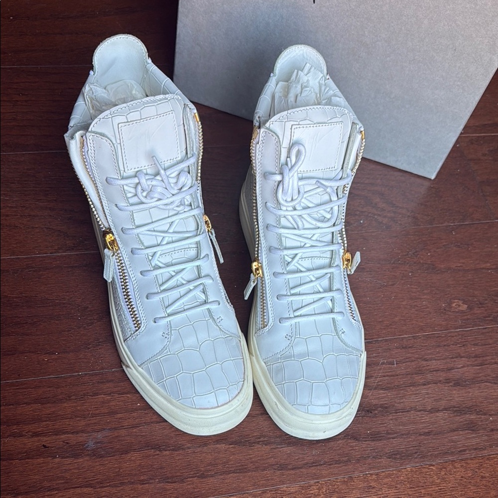 Giuseppe Zanotti White High-Top Sneakers with Gold Accents